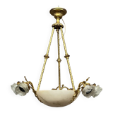 Art Deco chandelier. Marble, solid gilded bronze.