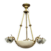 Lustre Art Déco. Marbre, bronze massif doré.