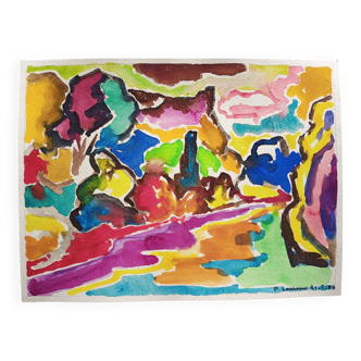 pierre Lacroux (1909- 1993) Gouache sur papier 24 x 32 cm - de 1989 - (294)