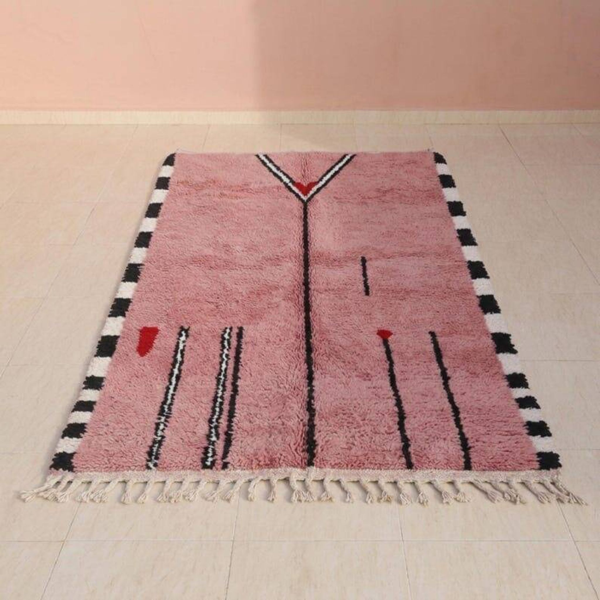 Tapis en laine naturelle tissé main traditionnelle artisanale 2/3 m