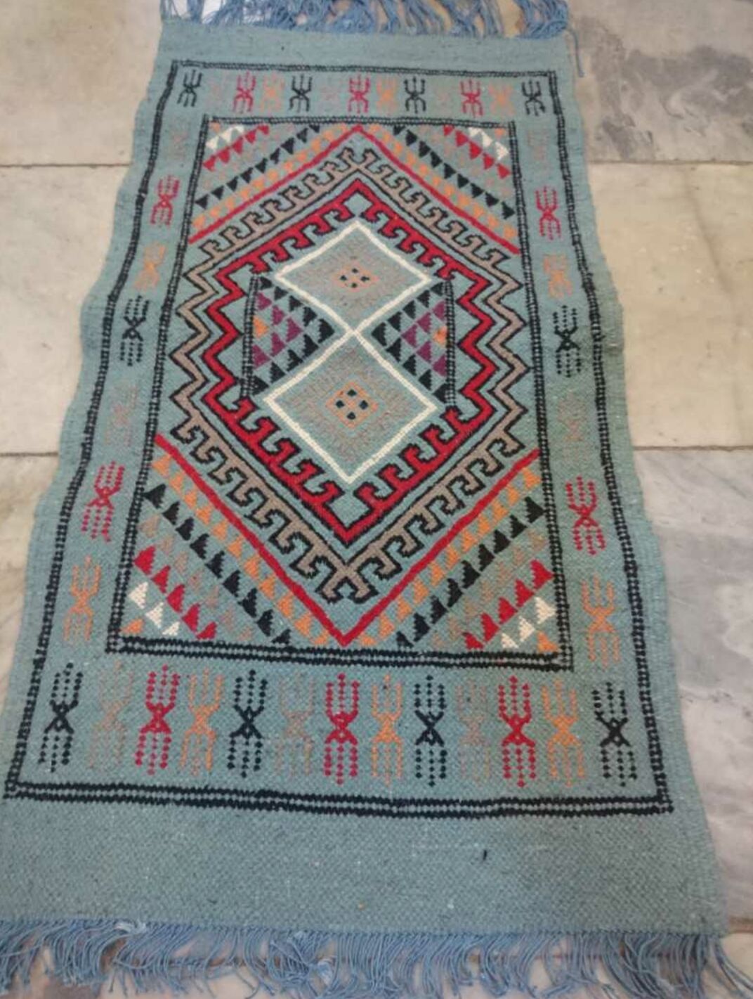 Blue berber kilim in pure wool carpet 54x103cm