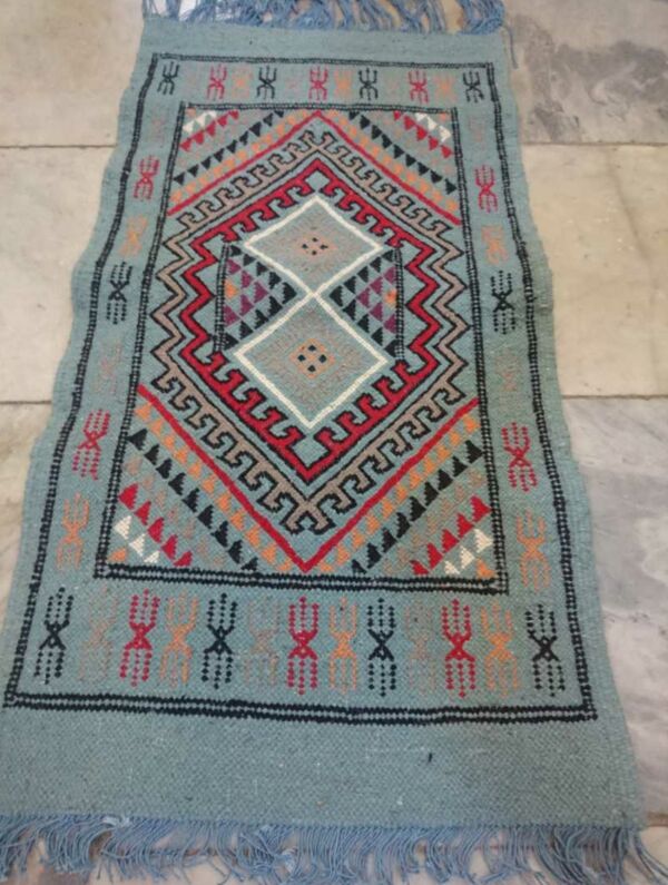 Tapis kilim bleu berbère en pure laine 54x103cm