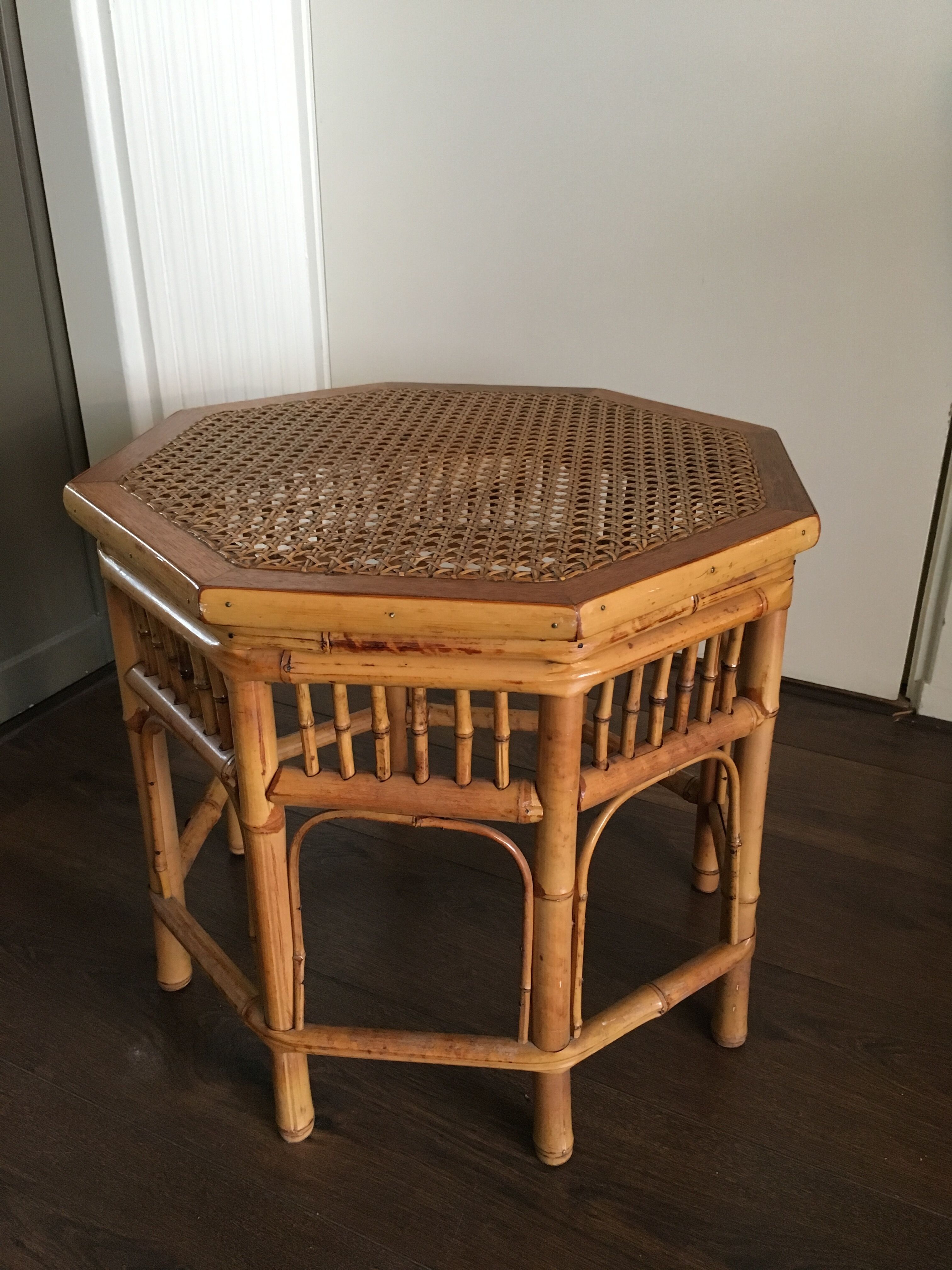 Rattan and wicker side table, 1950