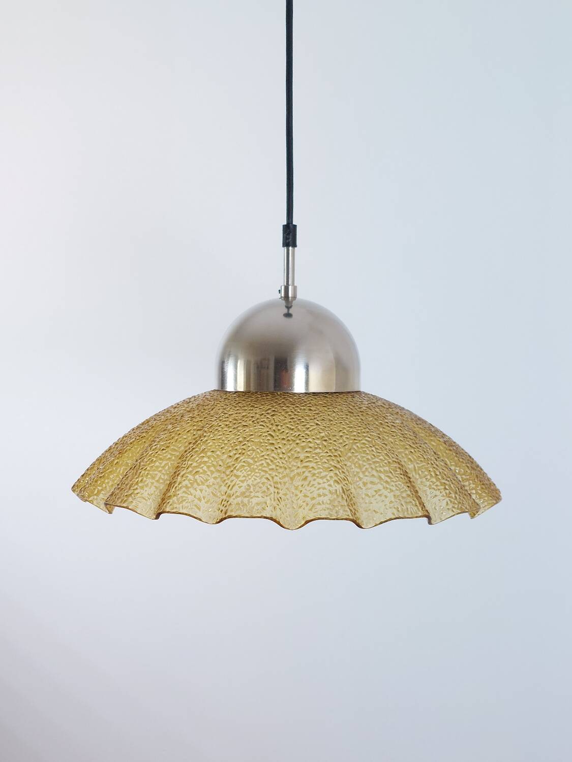 Vintage structured glass and metal pendant light 1980s