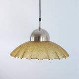 Vintage structured glass and metal pendant light 1980s