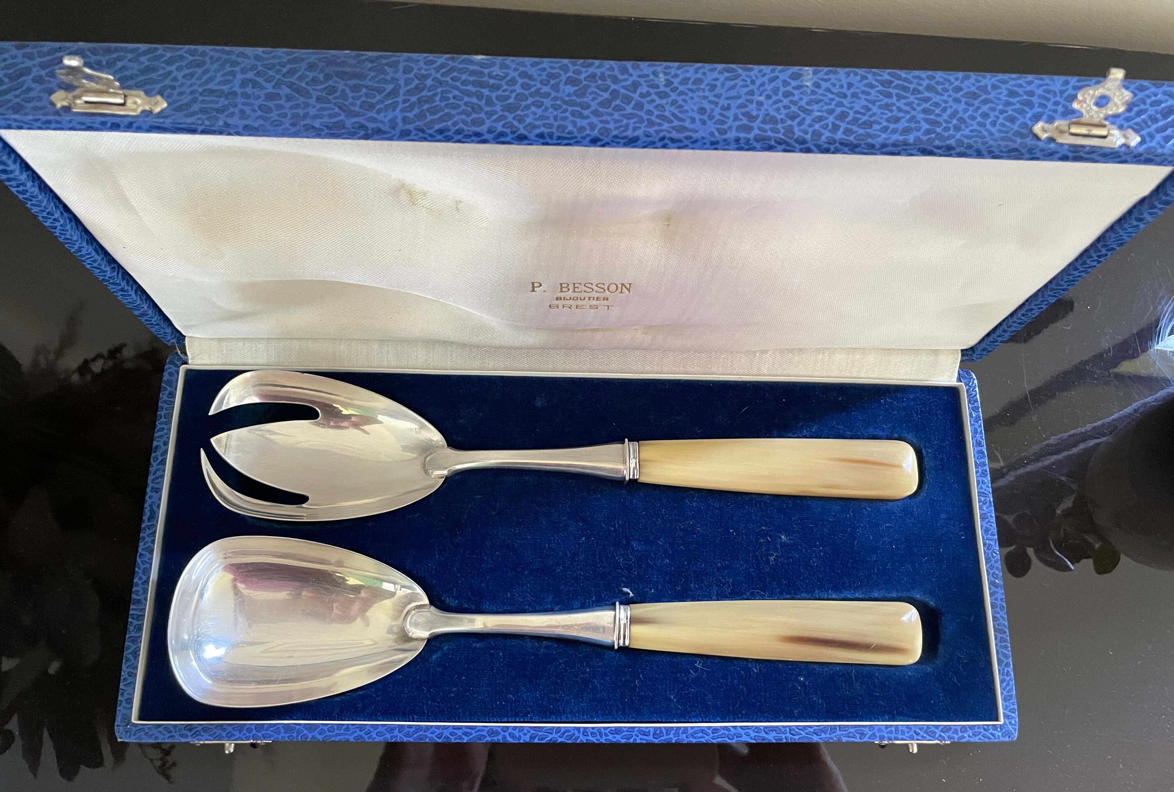 Cutlery to serve silver metal and horn