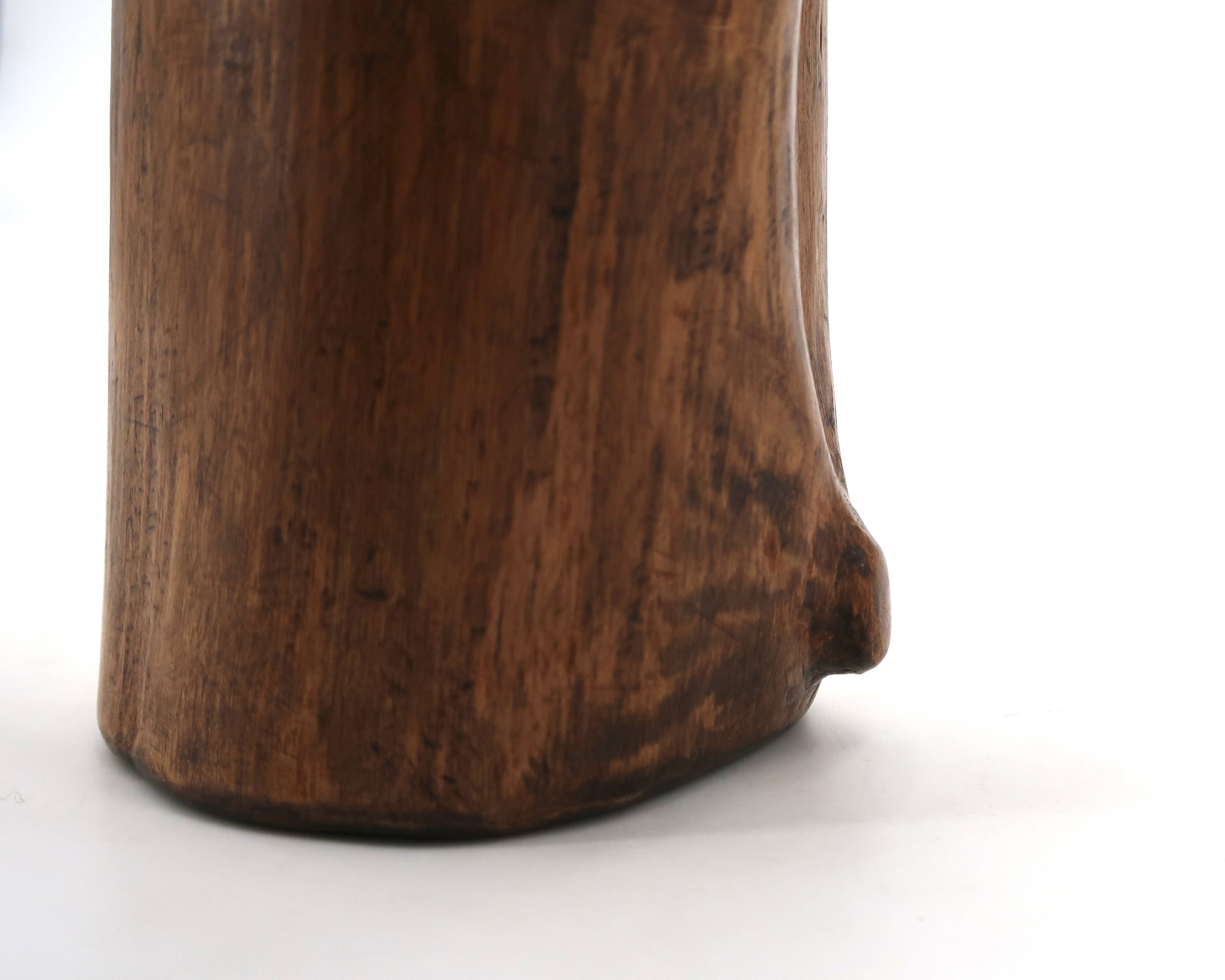 Small brutalist monoxyle vase in wood, 1970s.