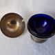 Metal and blue glass sugar bowl