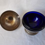 Sucrier en métal et verre bleu