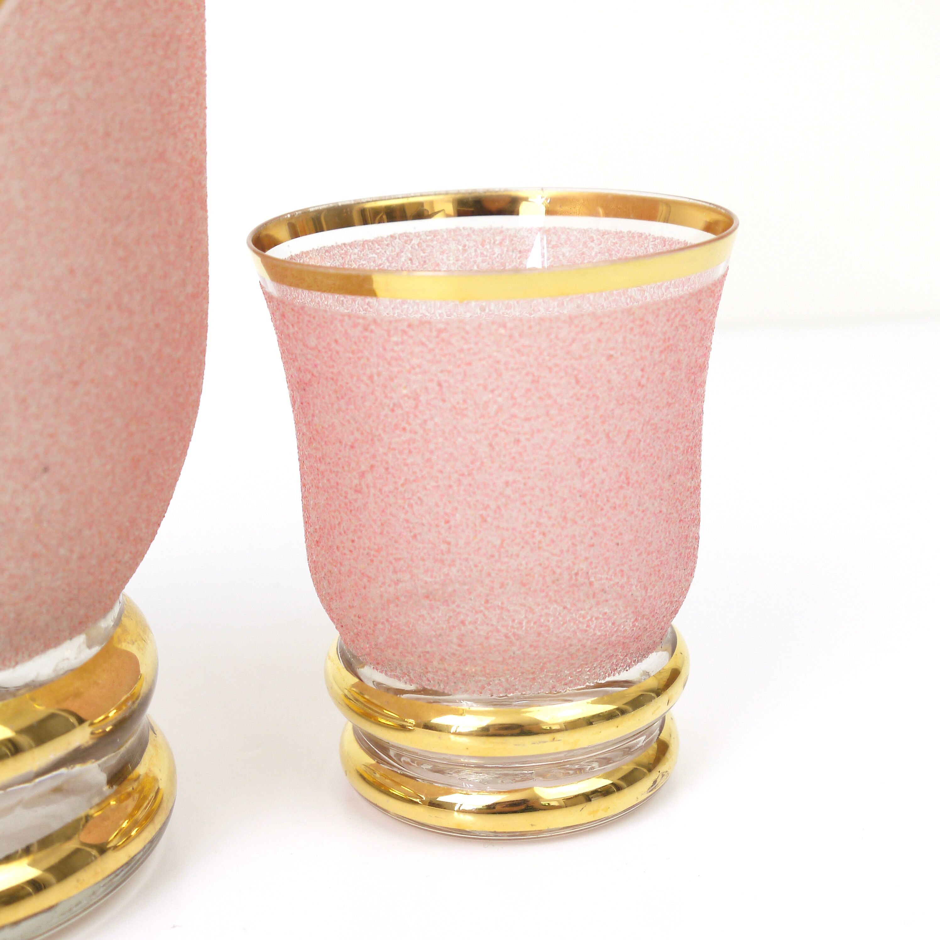 Carafe and pink granite glass