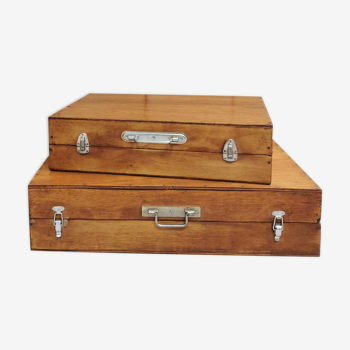 Set of wooden suitcases