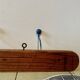 Vintage wooden wall coat rack - triple coat hook with blue metal balls