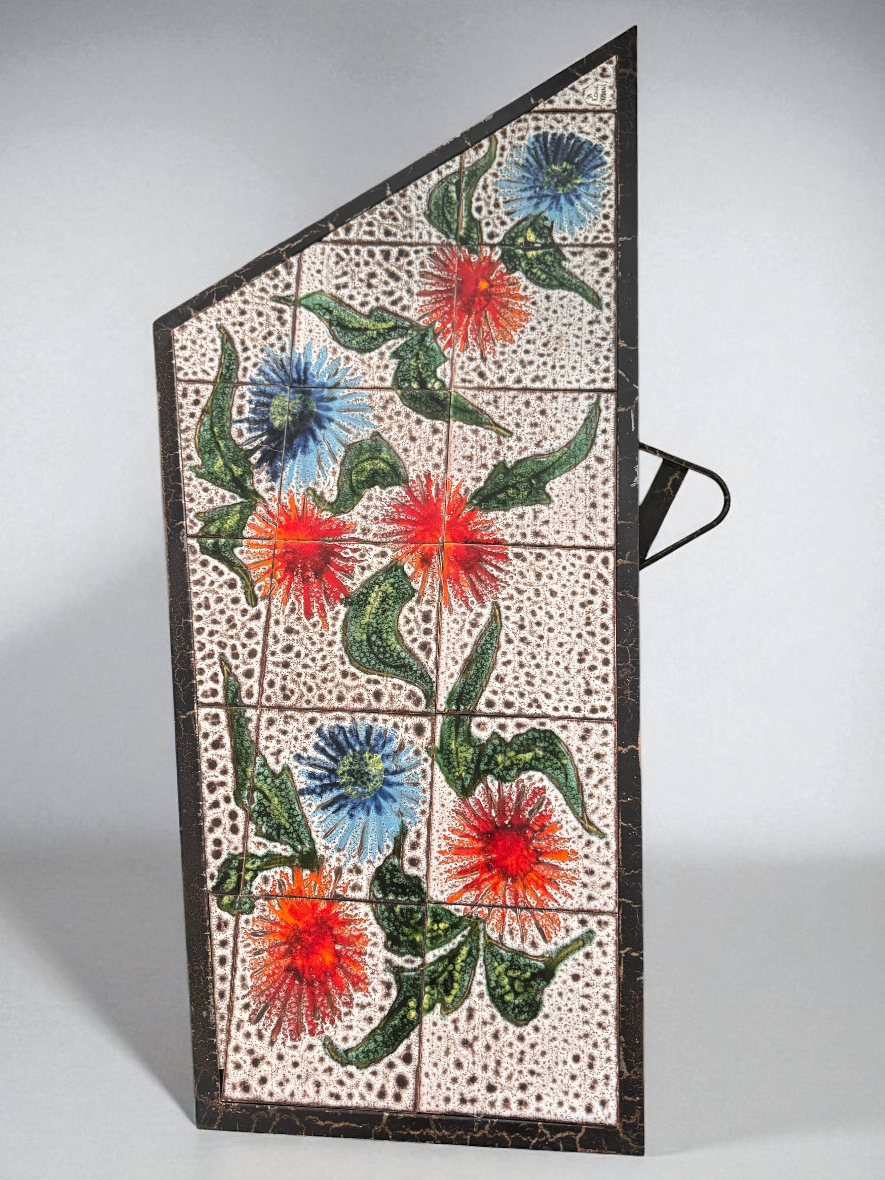 Vintage ceramic coffee table by Vallauris – floral and flat top