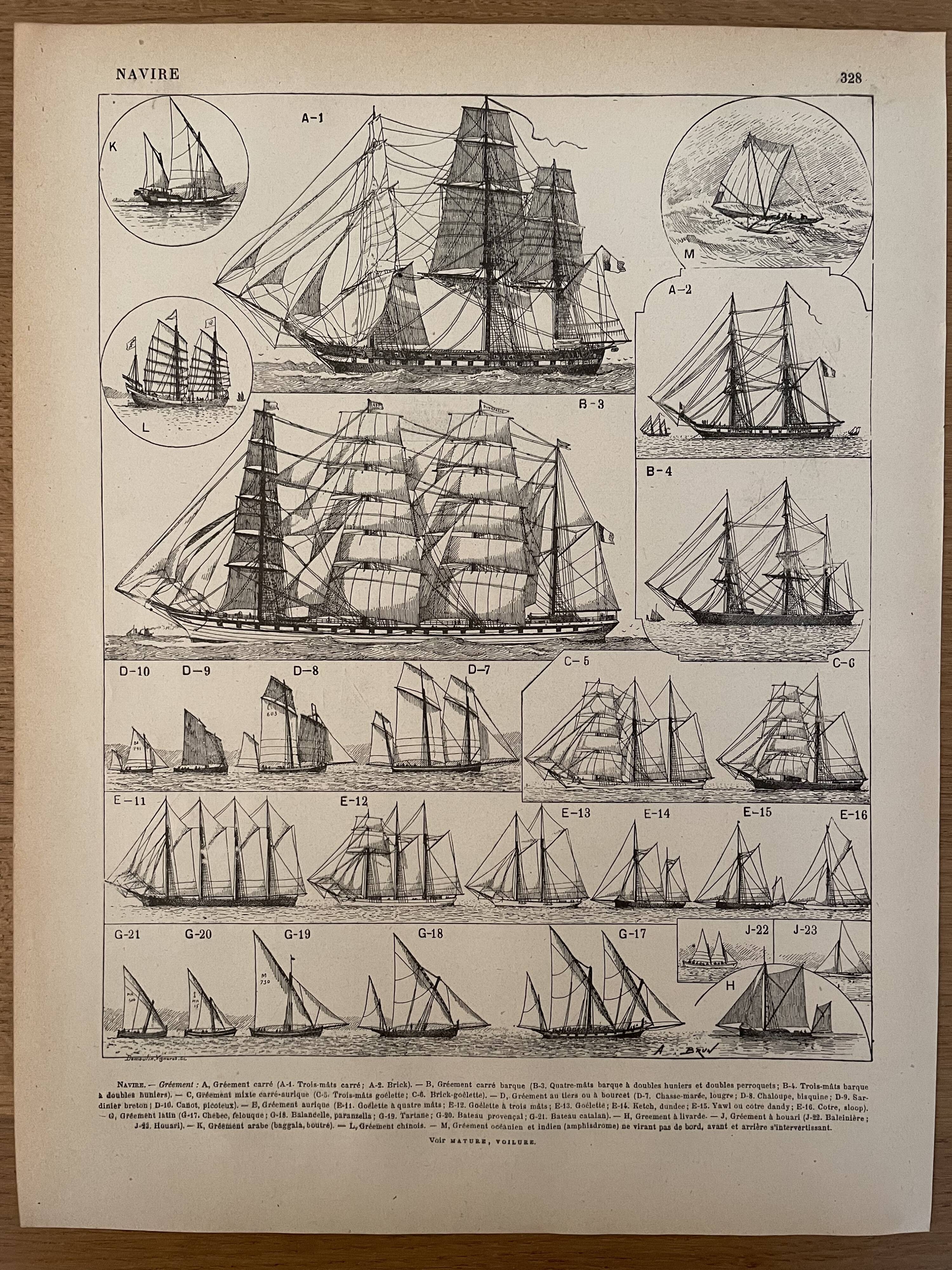 Lithograph engraving on ships from 1897