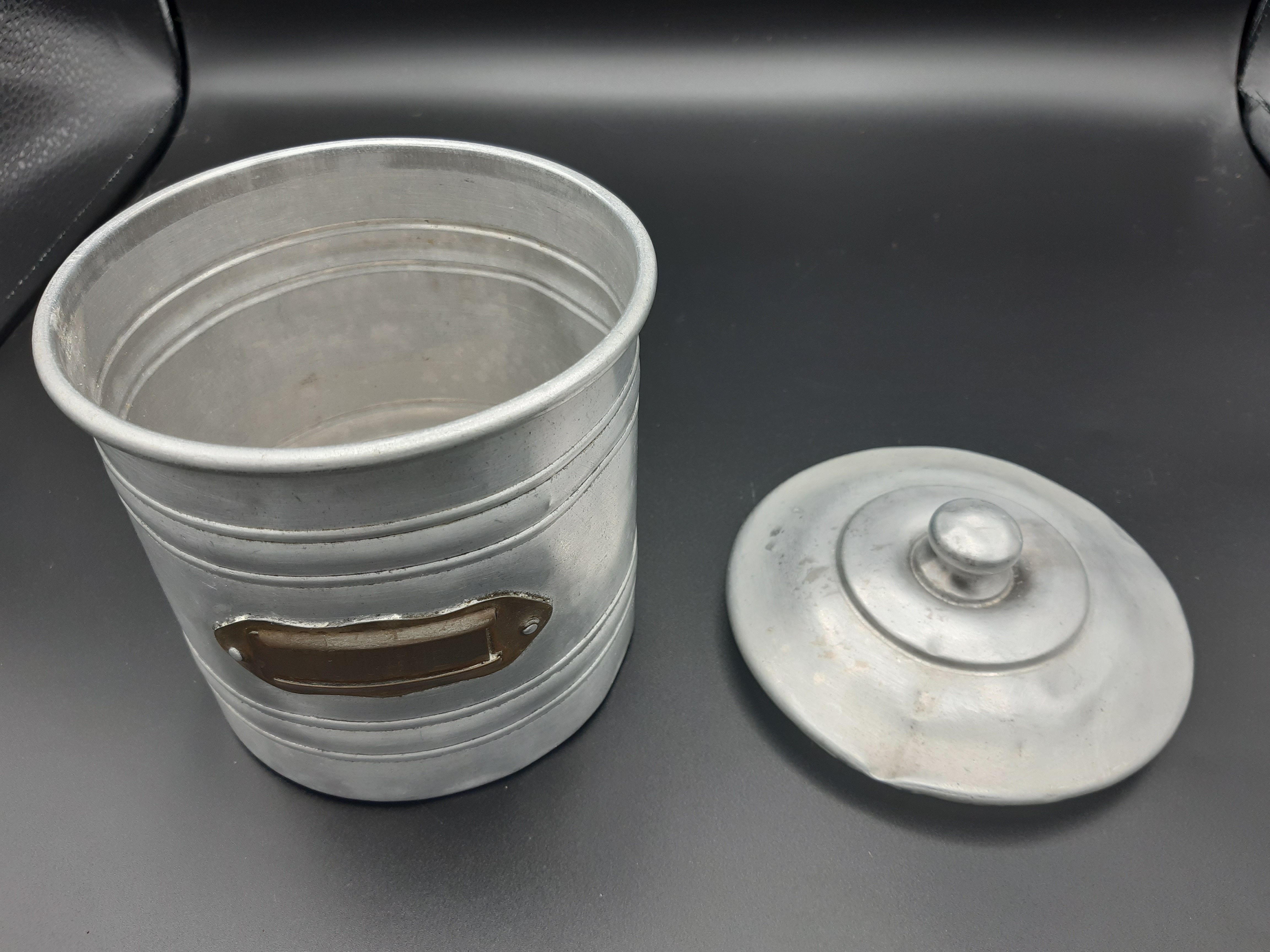 Set of 5 round boxes of aluminum, flour, sugar, coffee, tea, spice