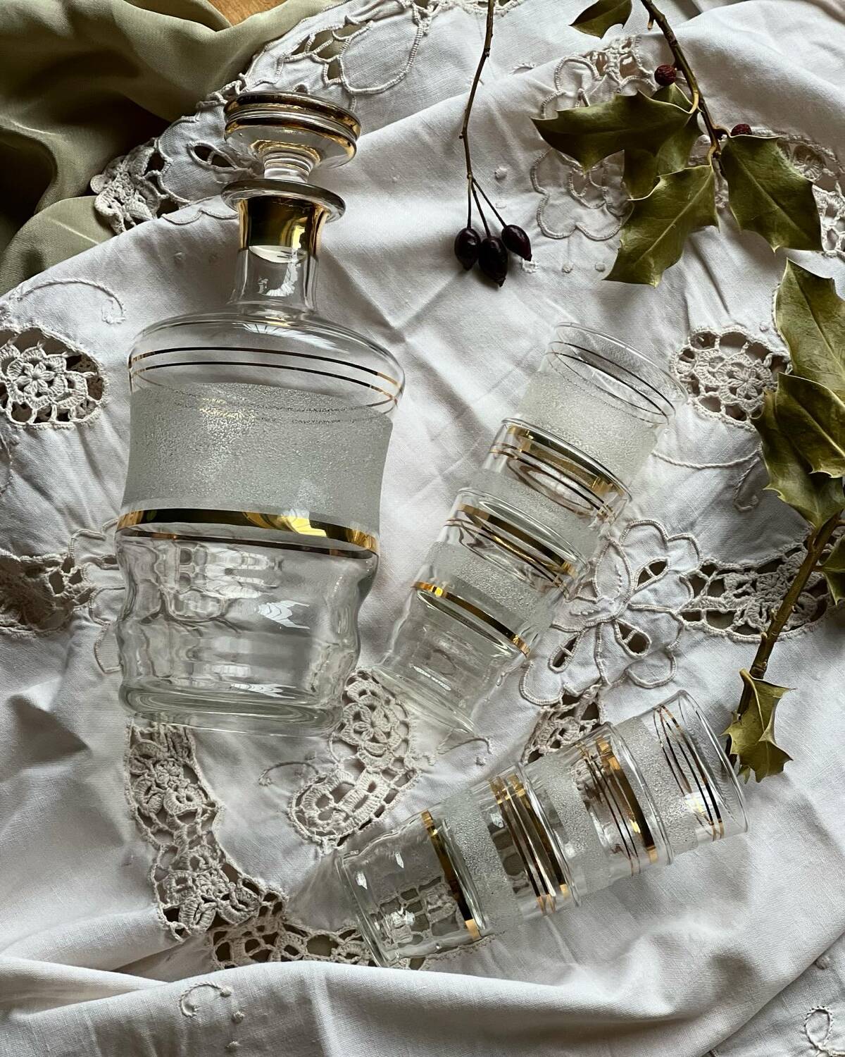 1950 liqueur service in sandblasted granite glass