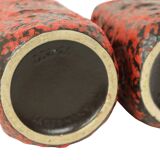Set of 2 Red Fat Lava Vases Scheurich Jura West Germany