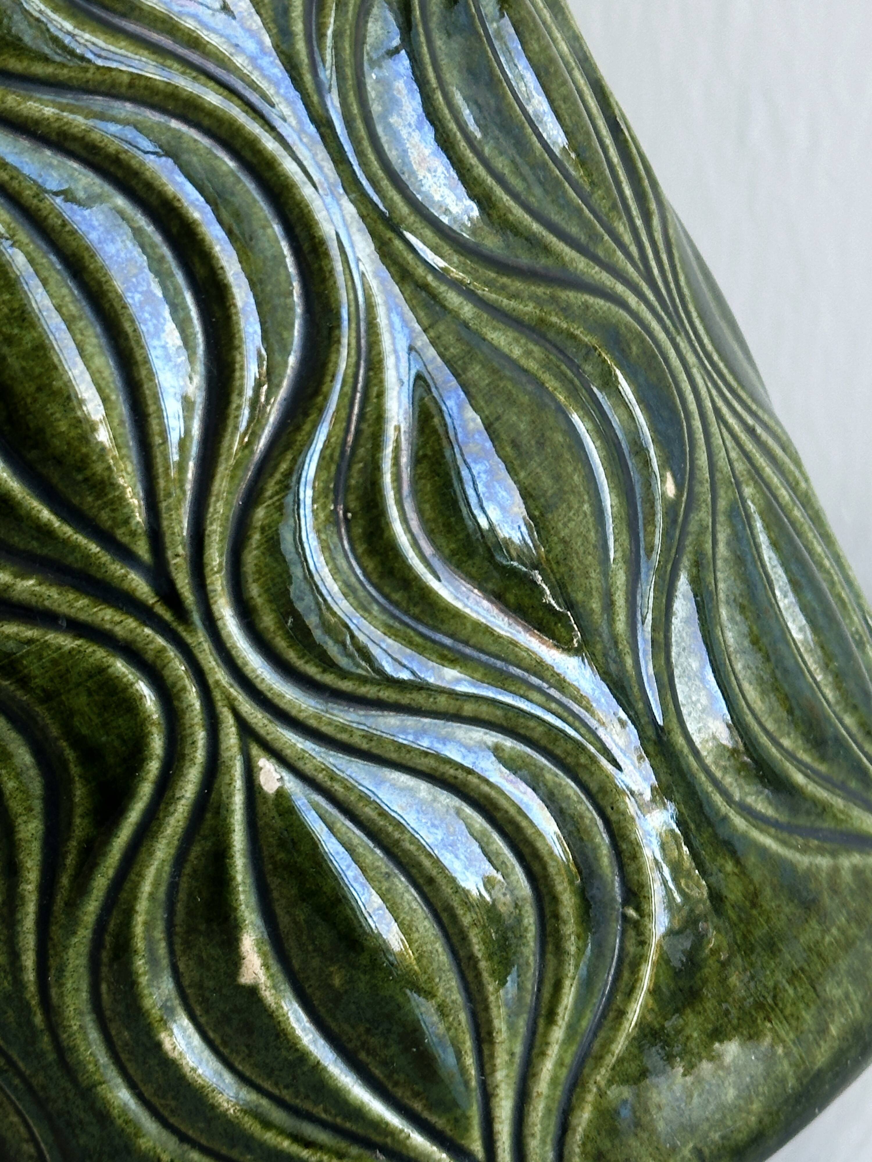 Large textured green ceramic vase
