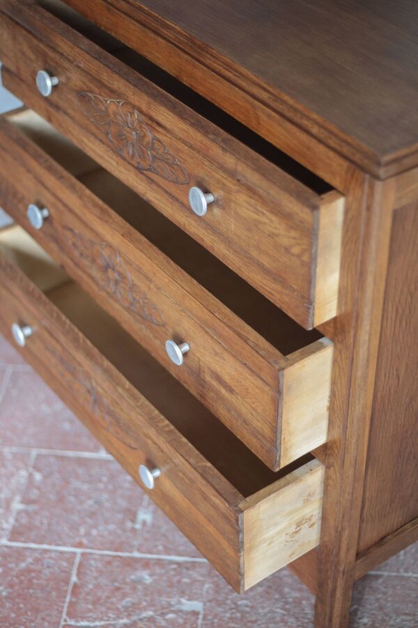 Commode bois 3 tiroirs, meuble de rangement, meuble ancien, art déco