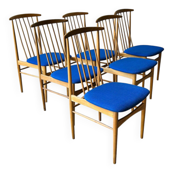 Ensemble de 6 chaises de salle à manger scandinaves, années 60