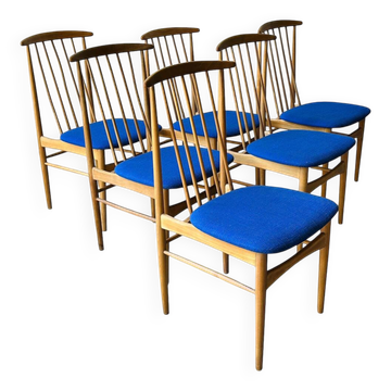 Ensemble de 6 chaises de salle à manger scandinaves, années 60