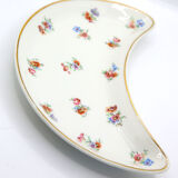 Ravier lune aux motifs de fleurs et liseré or en porcelaine de Limoges