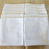 Lot de 12 serviettes coton damassé brodées main