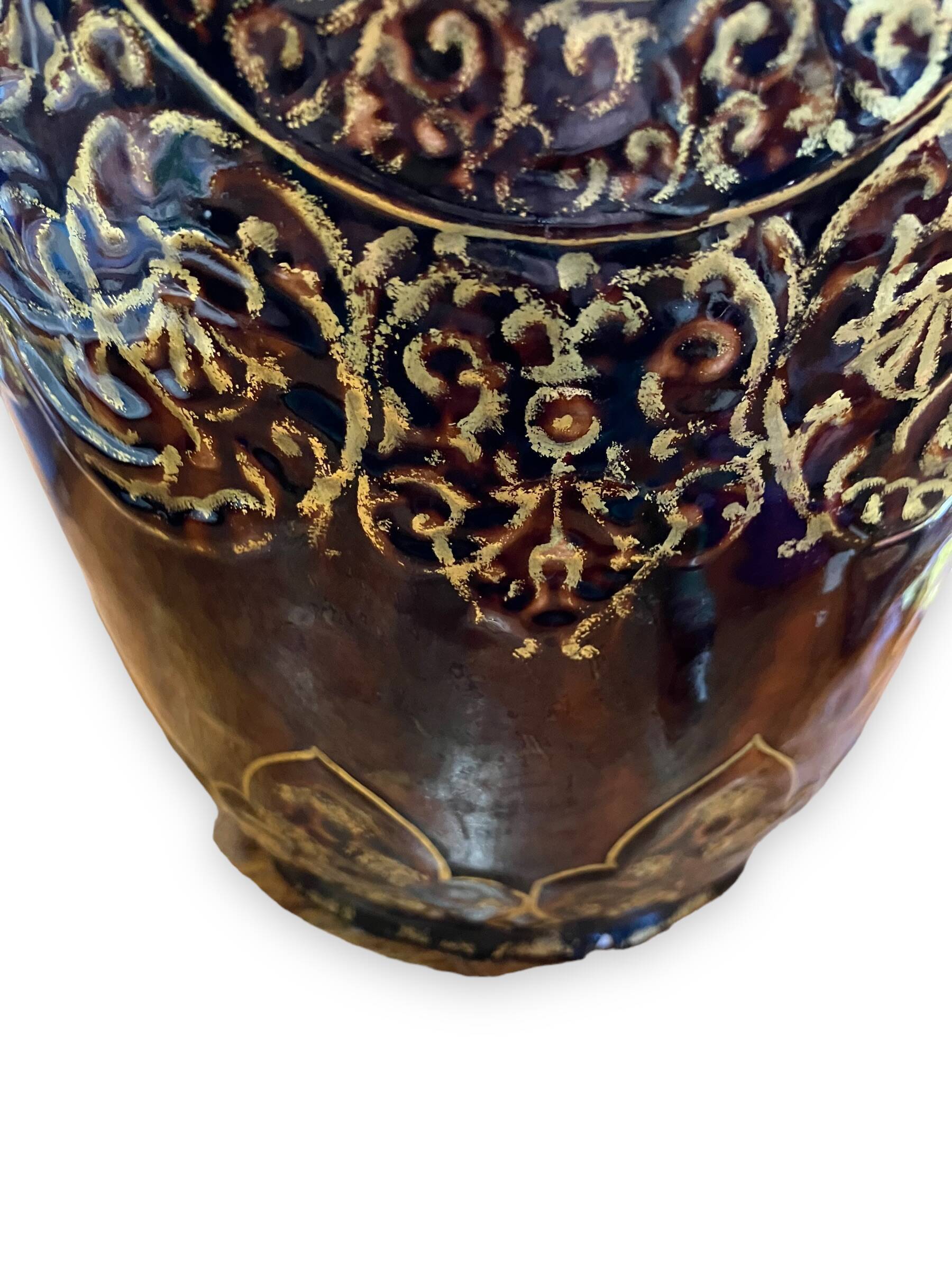 Important Longchamp Griffon vase in golden ceramic