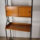 Vintage desk with modular bookcase in wood and metal, 1960