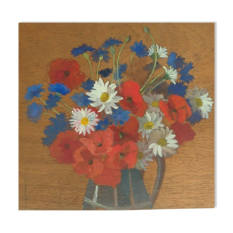 Huile sur bois guillot rafaillac nature morte bouquet de fleurs 1930