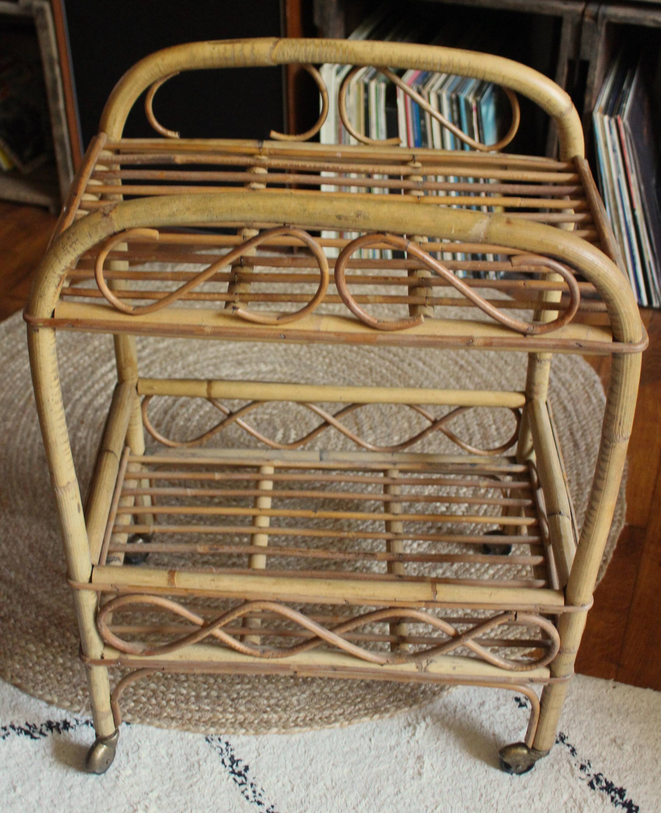 Vintage rattan trolley on wheels