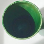 Pair of vintage 1950 rolled vases green ceramic signed 50s 1950s