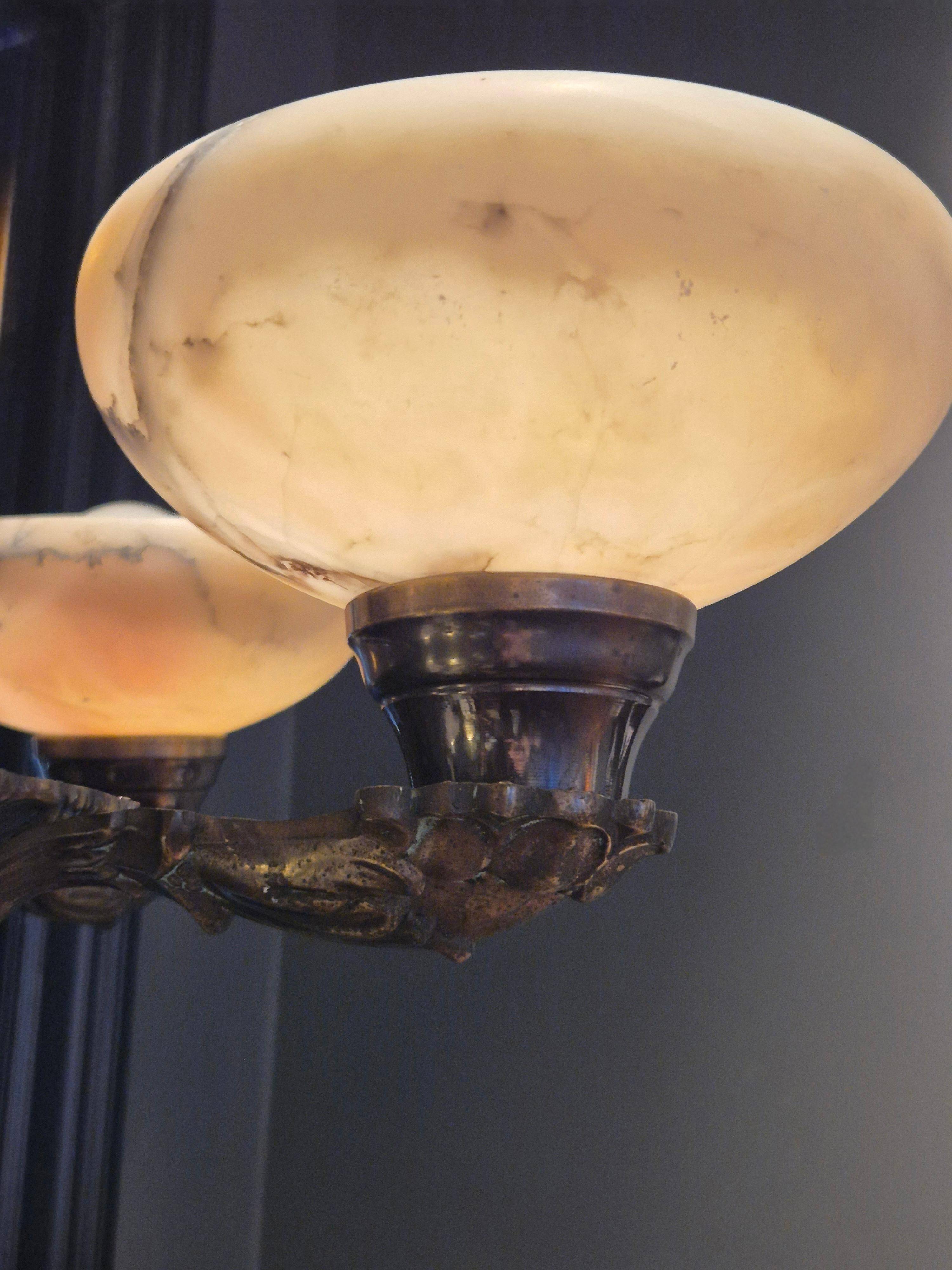 Decorative lustre from the early 1900s, in bronze and alabaster, Swedish Jugend.