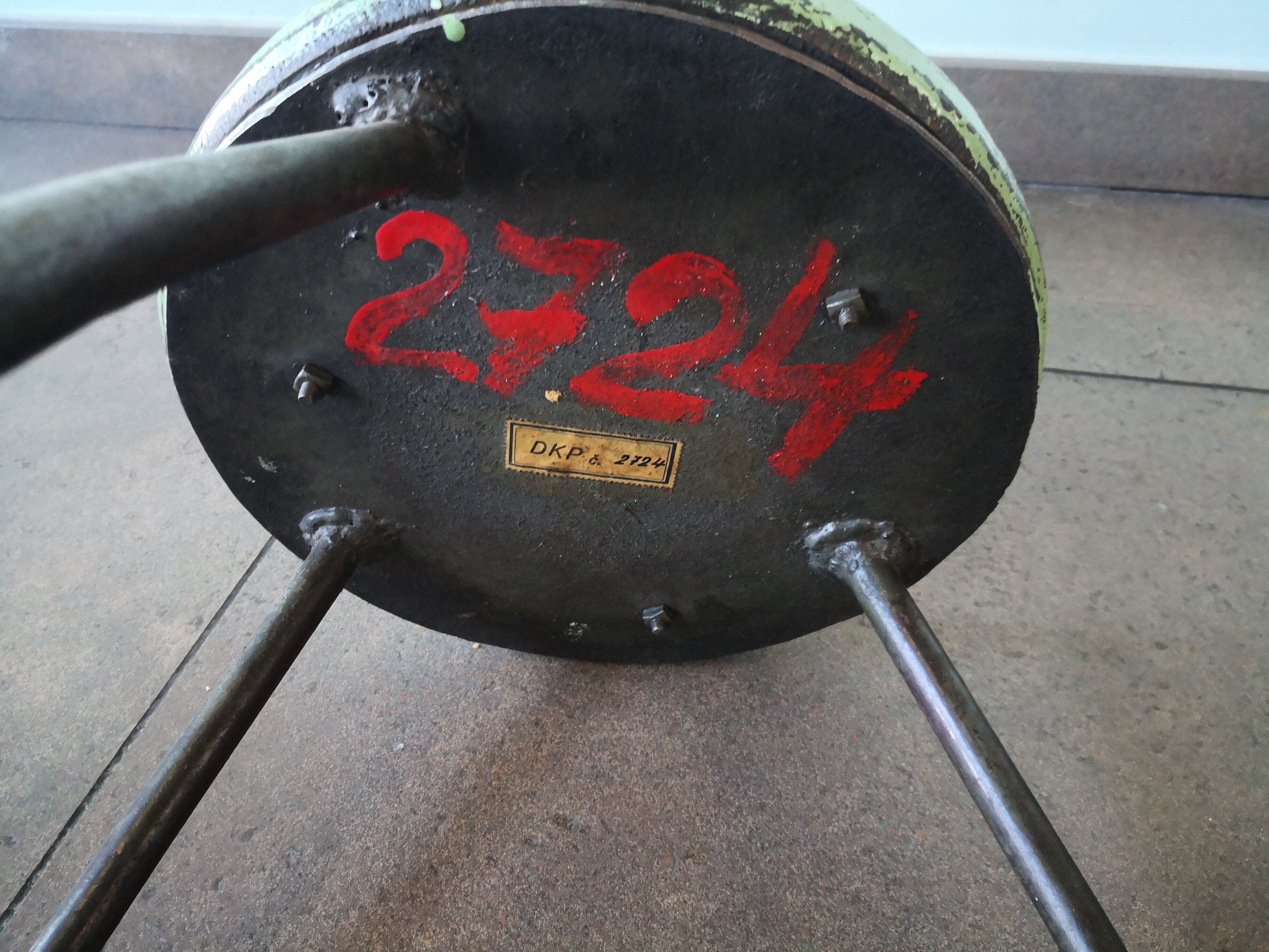 Vintage tripod stool, industrial style wood and metal