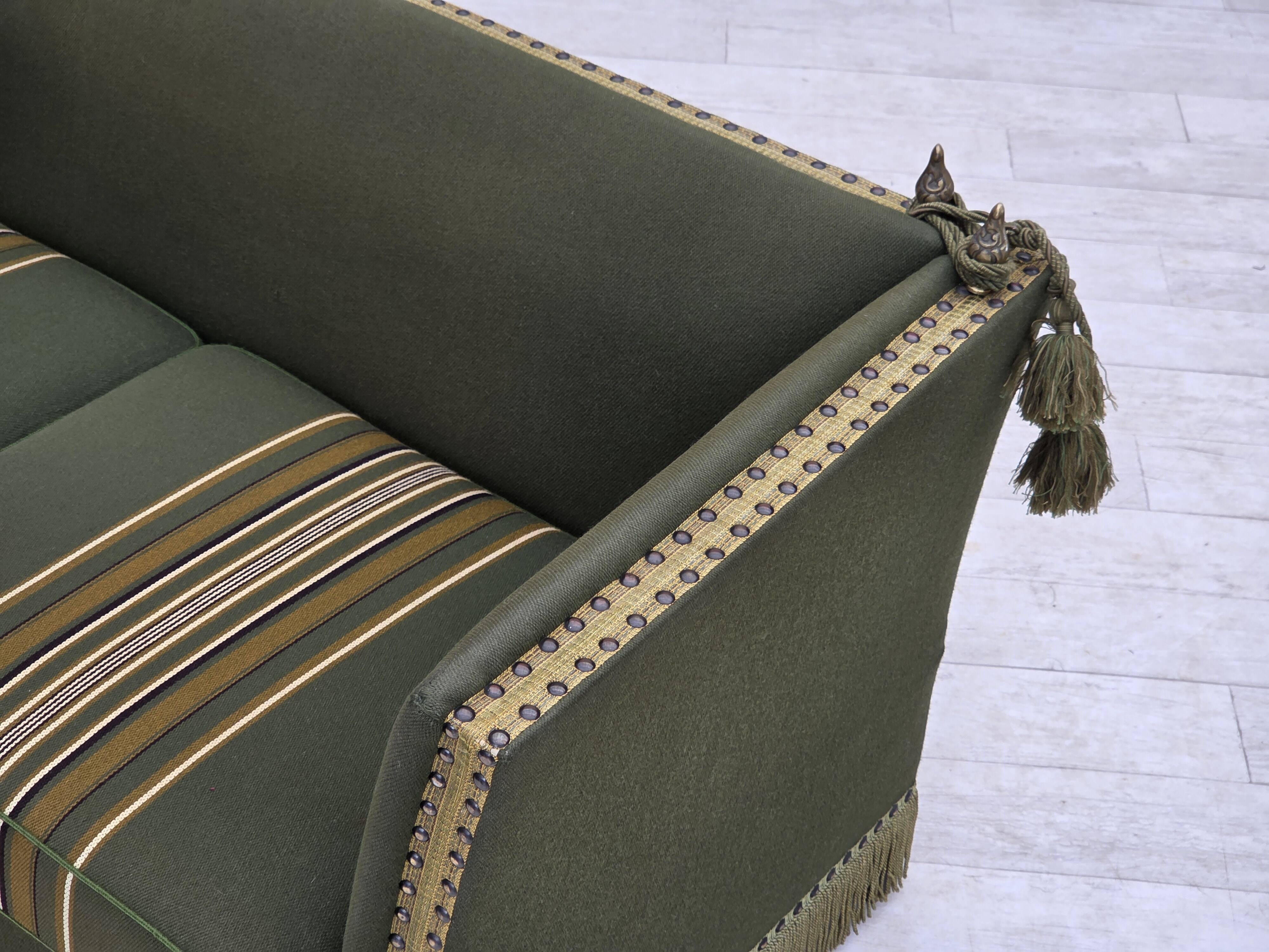 1970s, Danish 2-seater drop arm "Spanish" sofa, furniture wool.