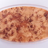 Plexiglass tray with golden handles and with a thin disk of walnut in between