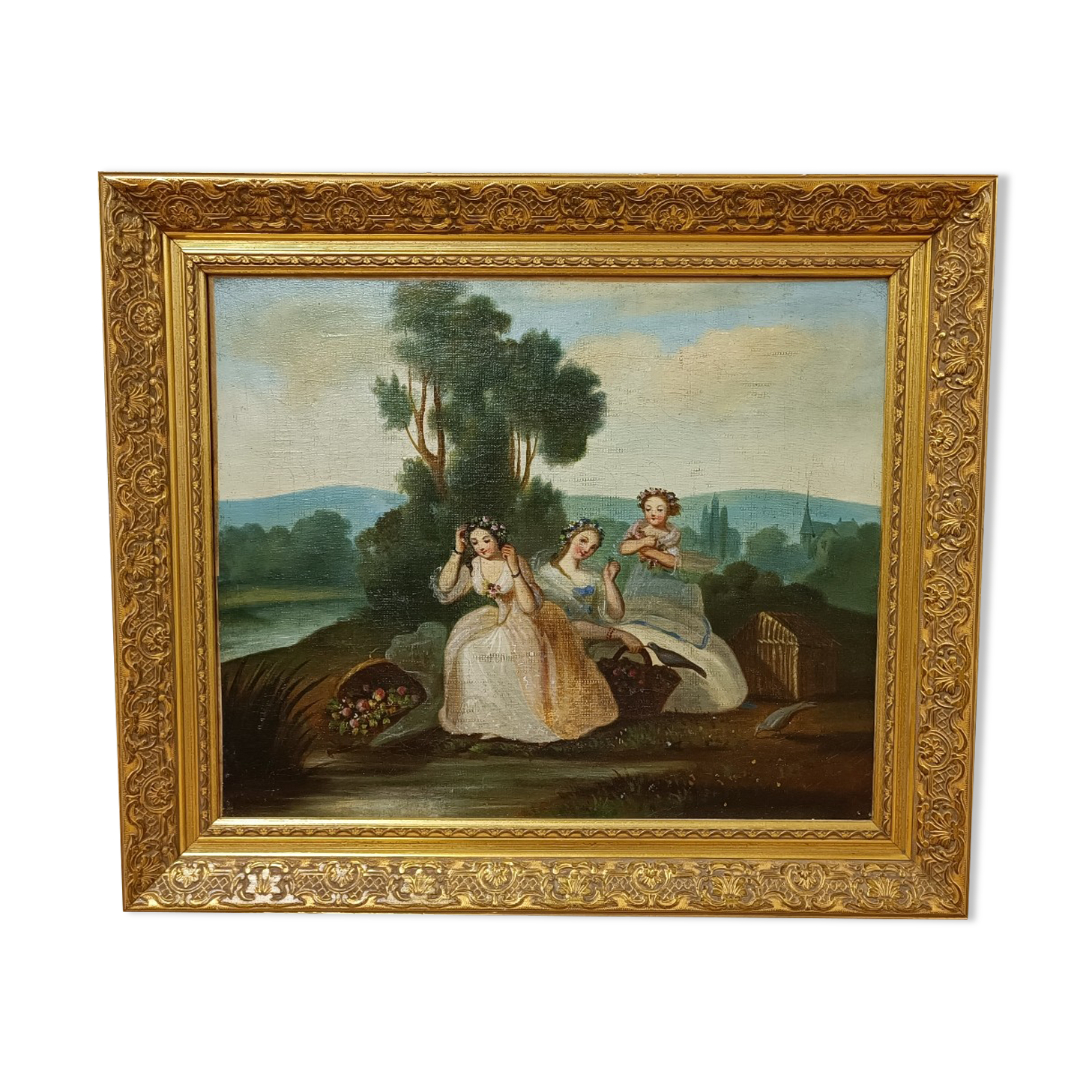 Classic painting: young women with apples