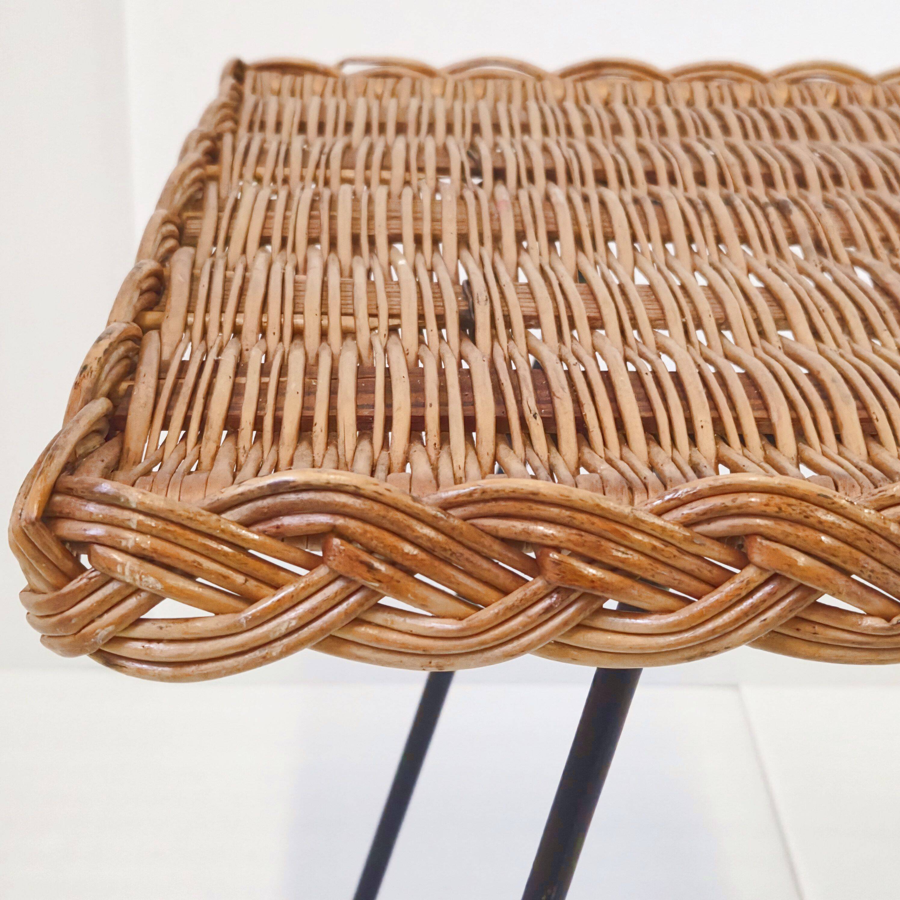 Vintage 1950s rattan side table