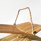 Foldable wooden basket with bamboo handle Danish Midcentury