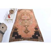Vintage Turkish Hand-Knotted Wool Cotton Orange Runner 159x366