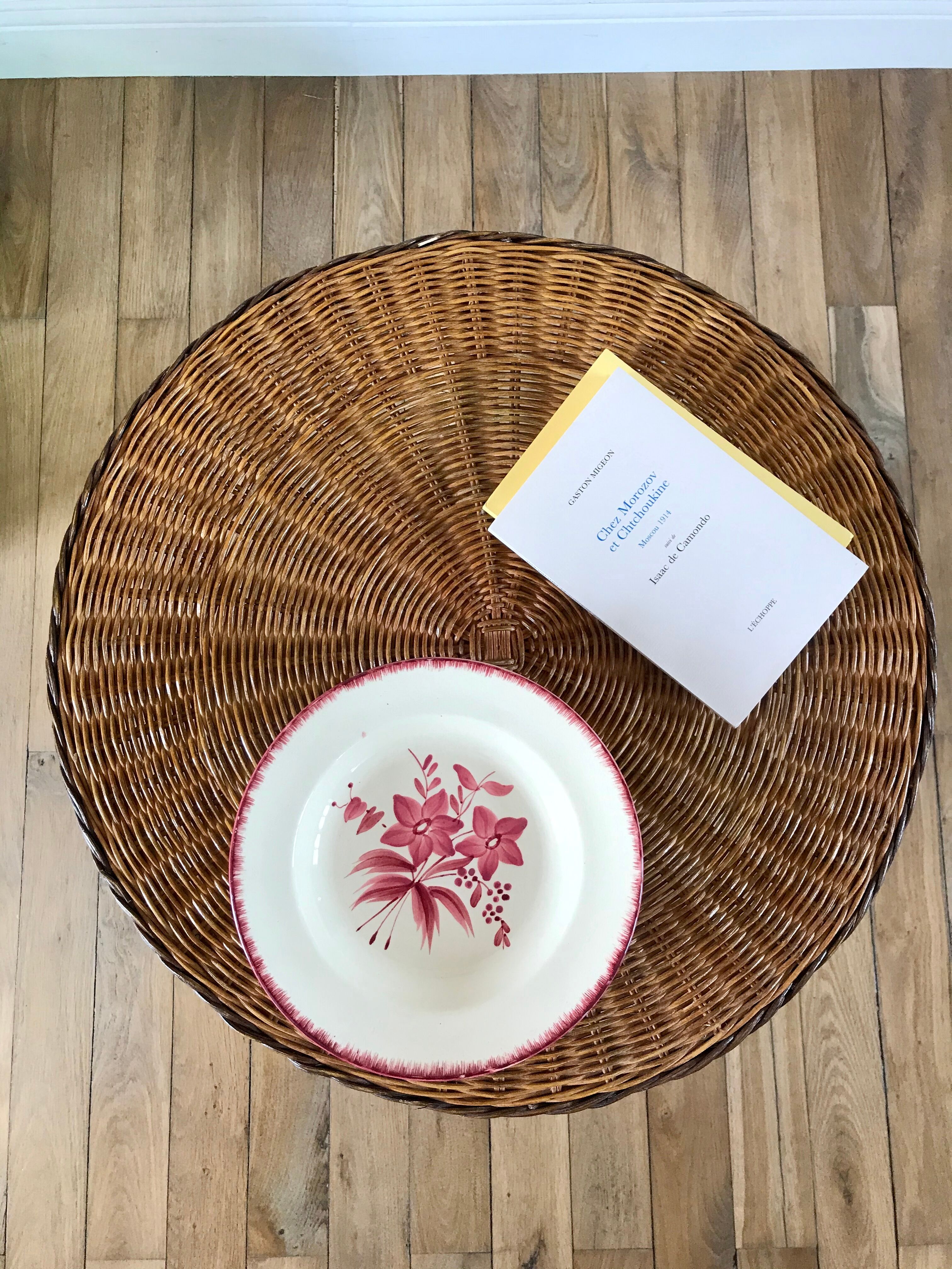 Round rattan coffee table double floor 60s