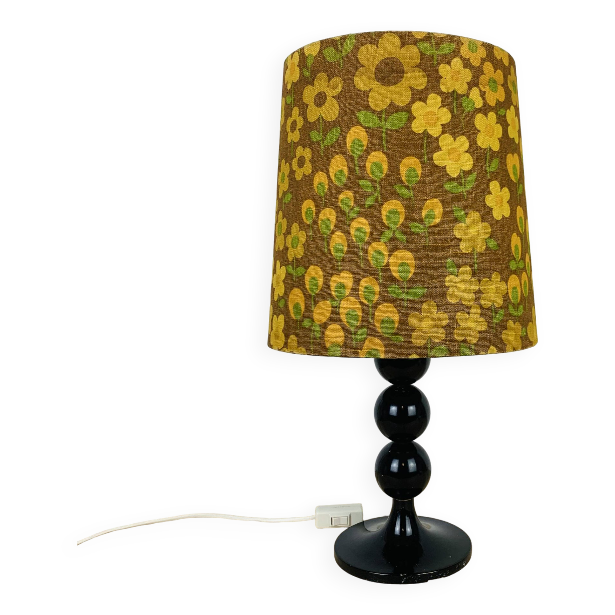 Black turned wood lamp seventies flower lampshade