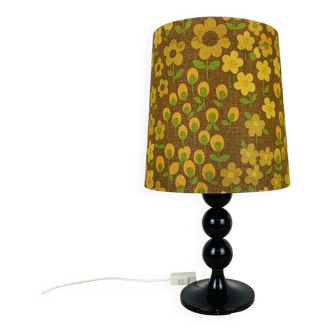 Black turned wood lamp seventies flower lampshade