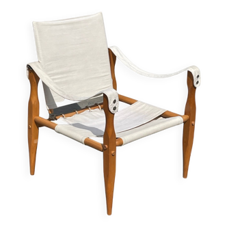 Vintage safari chair 1960s Denmark with canvas minimalist design