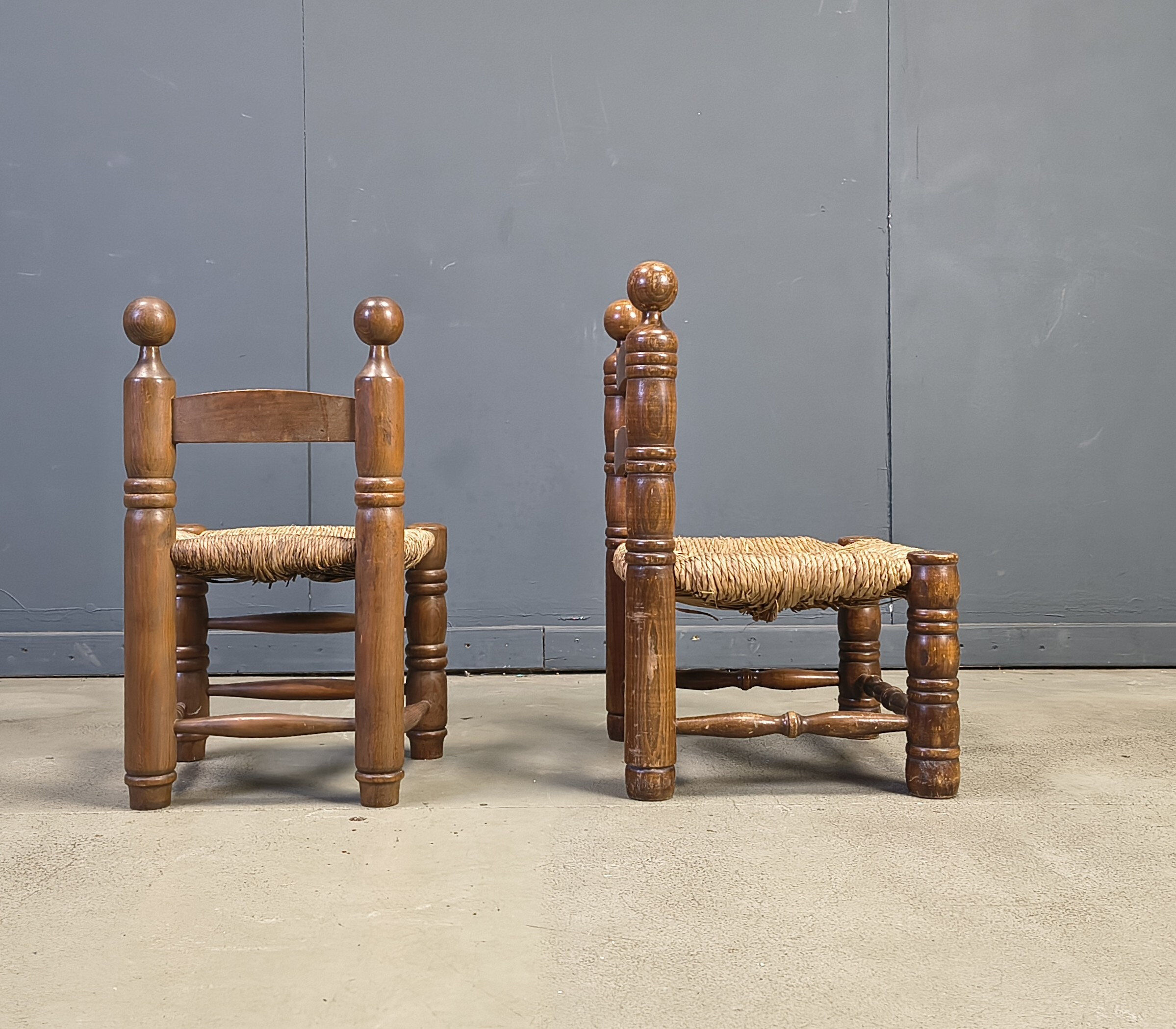 Chaises pour enfants brutalistes de Charles Dudouyt (attribuées), ensemble de 2, années 1960.