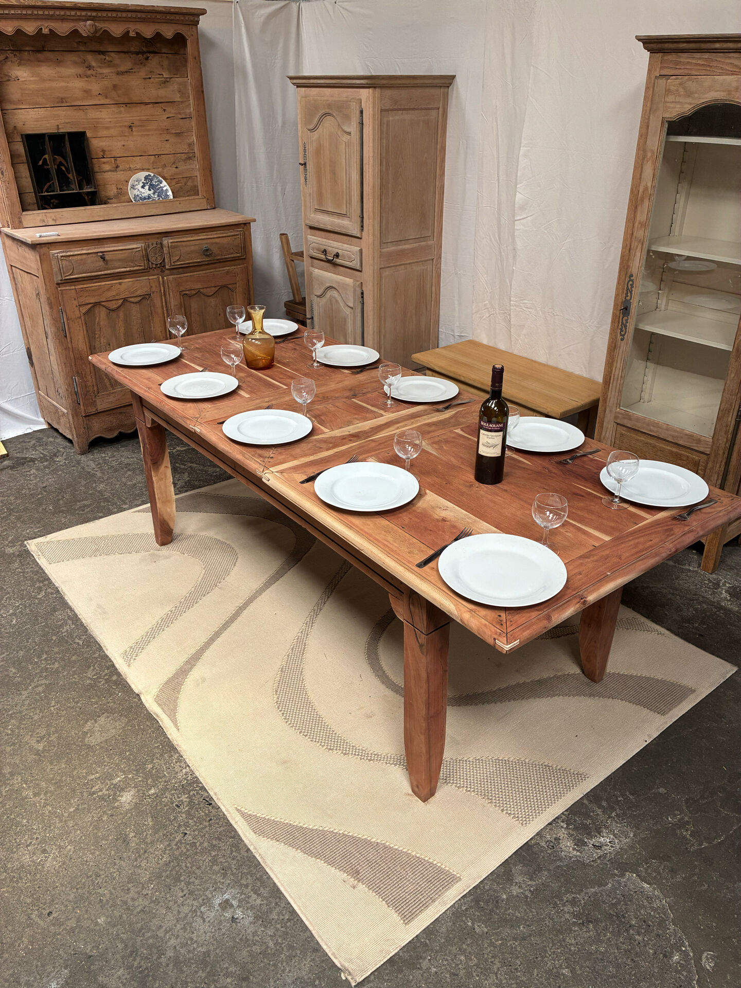 Table de ferme en bois exotique avec rallonges