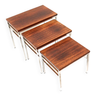 Vintage set of 3 side tables made of rosewood from the 1960s