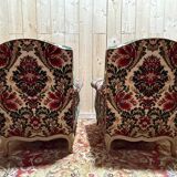 Pair of Louis XV style velvet bergère armchairs