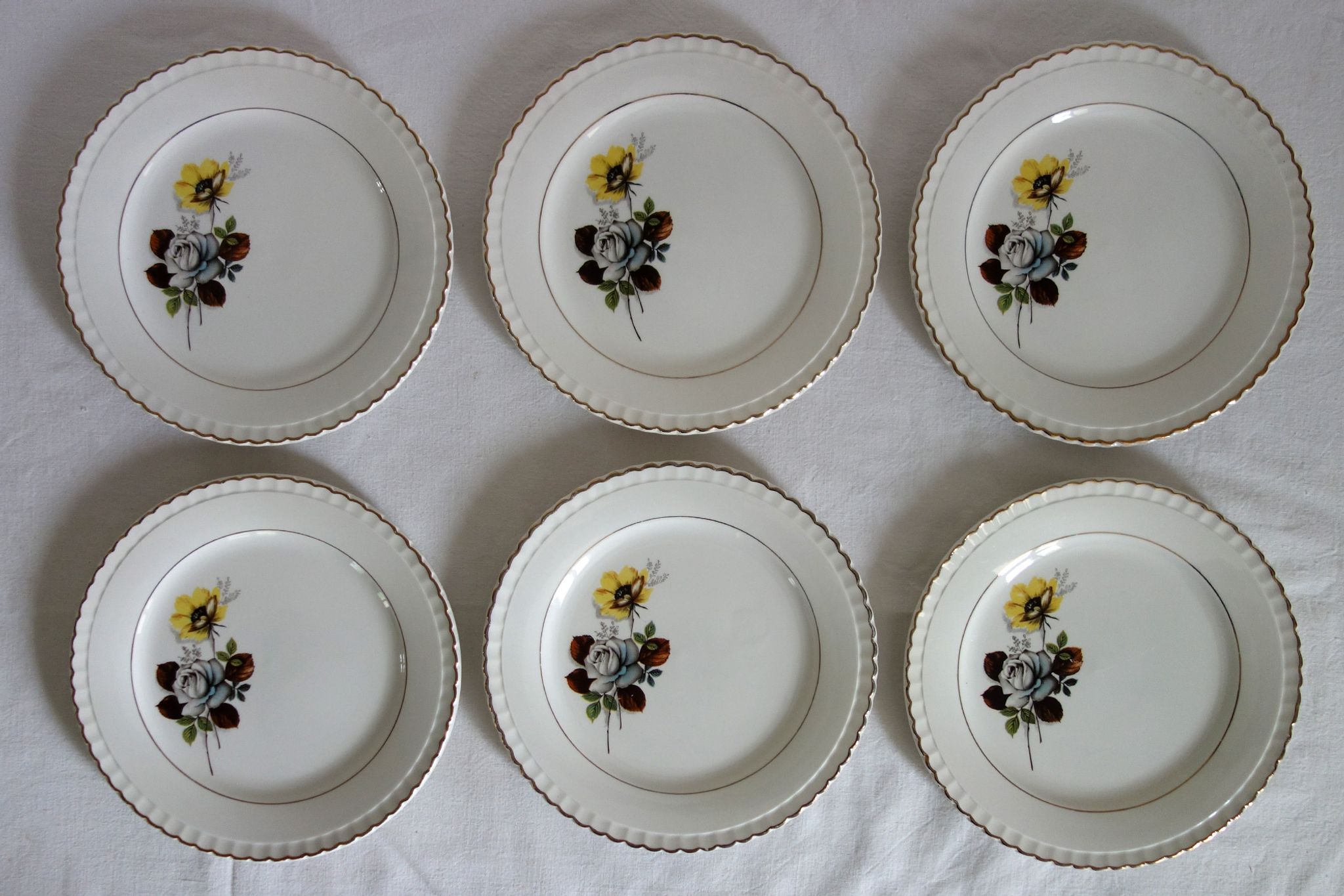 Lot de 6 assiettes à dessert Digoin modèle Veronese, années 50