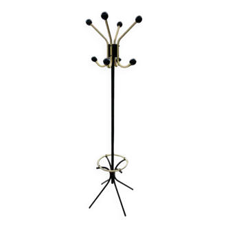 Vintage Coat Rack from the 70s in Black and Gold Metal Made in France